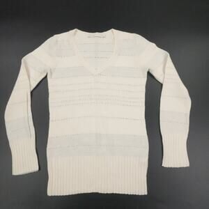 Y2K Old Navy Sweater Womens S Cream V Neck‎ Angora Lambs Wool Metallic Shimmer